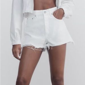 Zara white high rise denim shorts